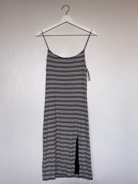 Victoria's Secret Black and Gray Striped Slip Dress with Side Slit